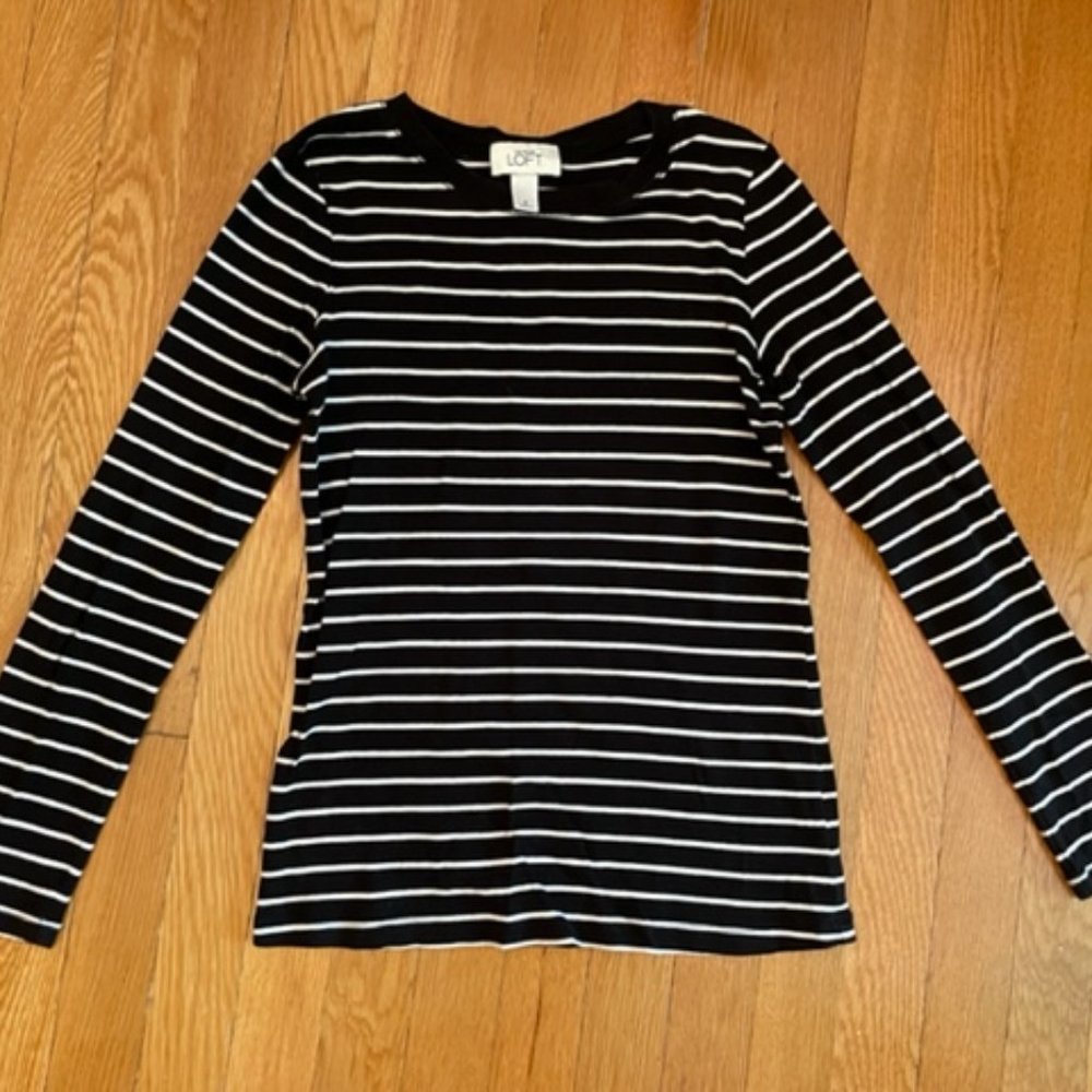 Anne Taylor Loft Long Sleeve Striped Crew T-Shirt, Size S, but fits like XS